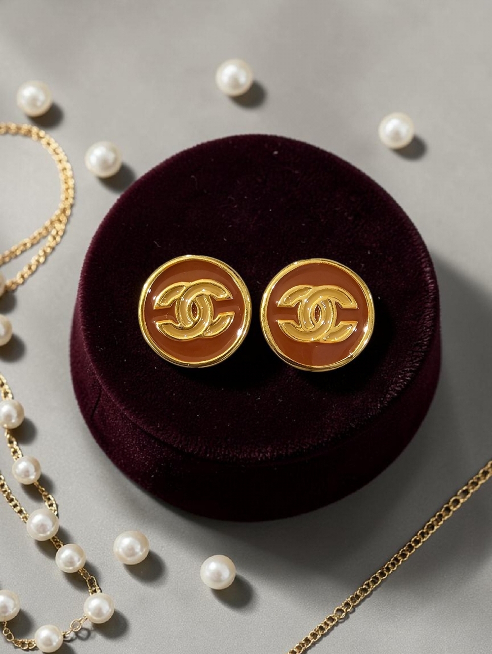 Brown And Tan Button Earrings